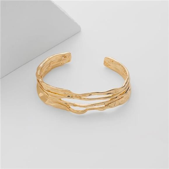 Gold Cuff Bracelet Women Chunky Multi Layer Cross Wire Open Adjustable Bangle - Picture 5 of 7